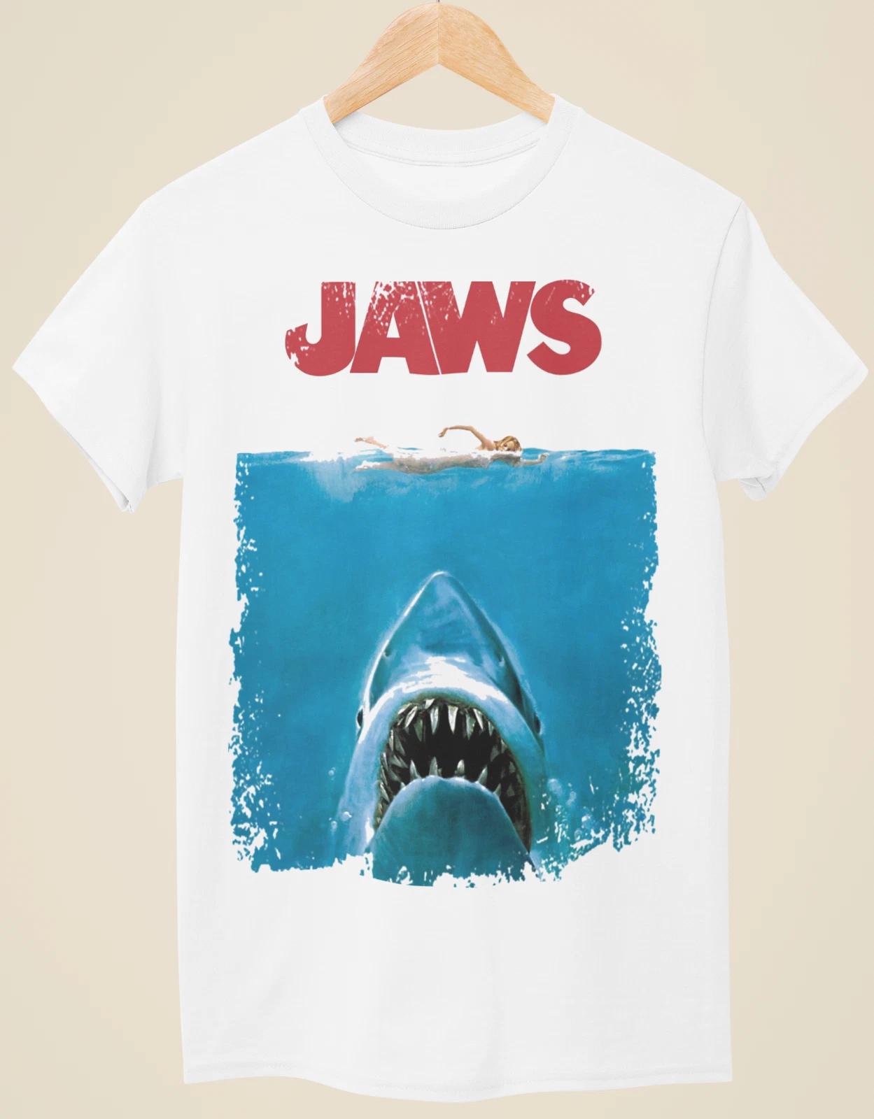 Jaws- Movie Poster Inspired Unisex White 100% Cotton T-shirt Mens Tees Top S