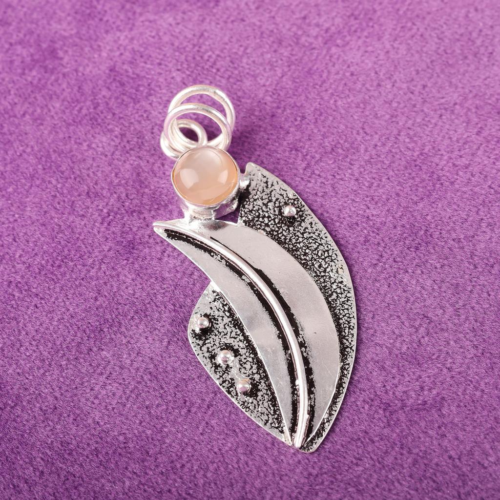 Peach Moonstone Gemstone Jewelry, 925 Solid Sterling Silver Pendant, Handmade Gorgeous Silver Pendant, For Wedding Gift