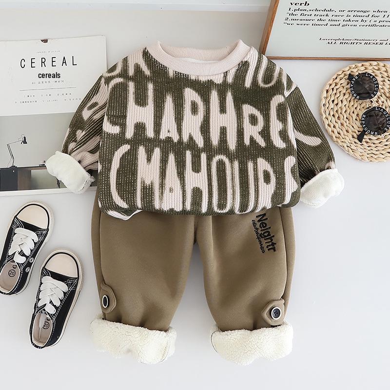 

Новый осенне-зимний флисовый комплект толстовки для мальчиков 2024 - Повседневная, стильная, утепленная зимняя одежда для детей. 100cm