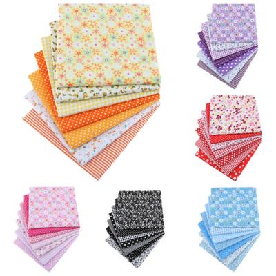 7-Piece All-Cotton Handmade DIY Patchwork Fabric Set: Plain, Printed, Small Floral Patterns