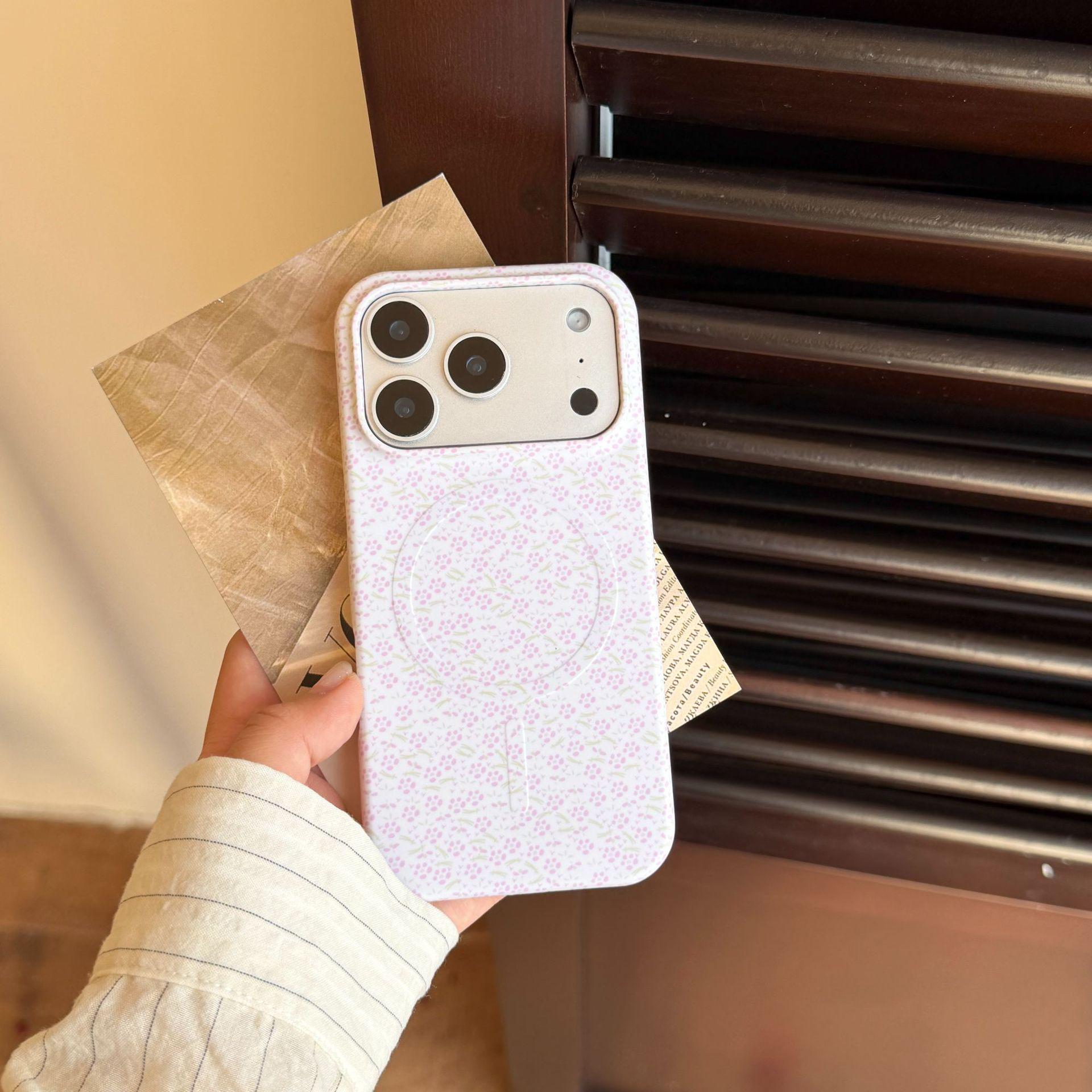 Compatible with iPhone 17 Pro Max, 16 Pro: Blue Floral Heart Magnetic Case iPhone 17 Pro Max