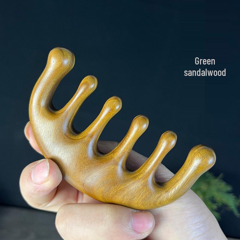 

Расческа массажная Sun Li Style из зеленого сандала с 6 зубьями увеличенного размера для ухода за кожей головы и шеи, унисекс