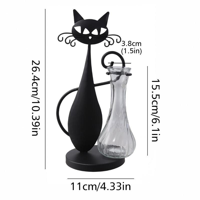 Handmade Iron Art Ornaments Flower Arrangement Creative Floral Art DIY Indoor Plants Home Decor Cartoon Cat Eco-Friendly Black