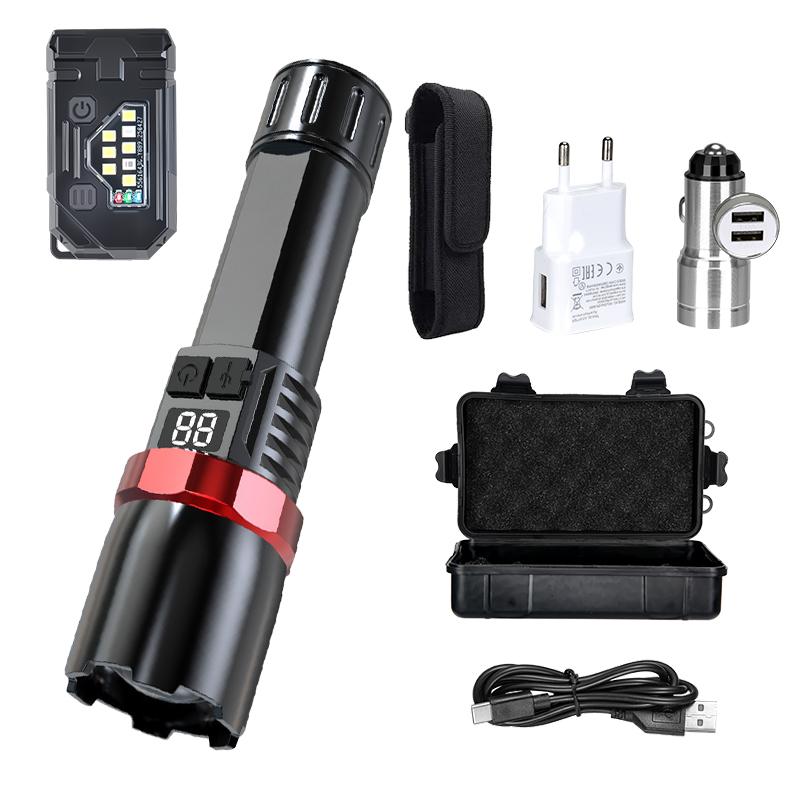 High Power LED Flashlight Powerful USB C Rechargeable Tactical Zoom Flashlight with 3 Gear Outdoor Camping Hiking Fishing Torch