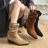 Retro Medium Tube Square Head Belt Buckle Stack Short Boots Women's Autumn and Winter New Thick High Heel Thin Western Knight Boots