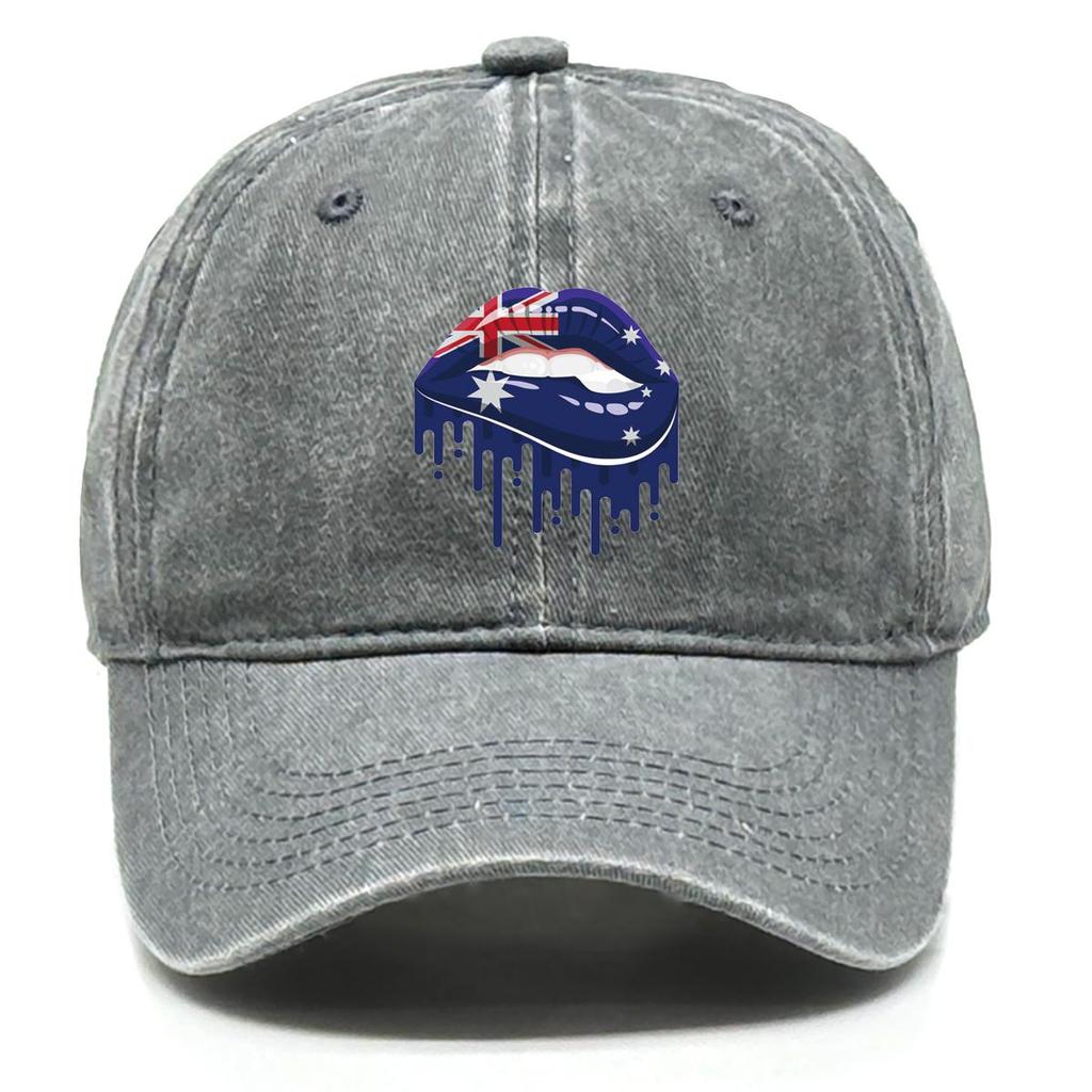 Australia Flag Lip Print Adjustable Baseball Cap, Patriotic Flat Cap Summer Leisure Sporting Sun Protective Adjustable Baseball Hat