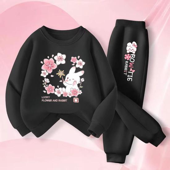 Cute Rabbit Printed Baby Girls Spring New Style Hoodies Sets Children's Sweatshirt Sweatpant Two Piece Suit Kids Outdoor Outfits