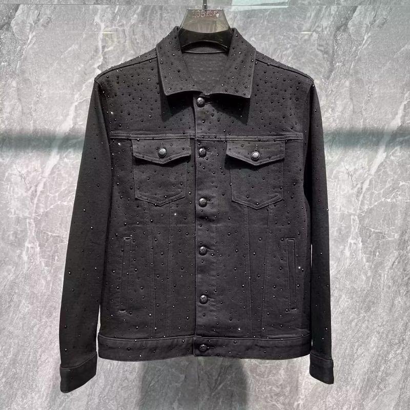 

Мужская модная джинсовая куртка с лацканами - однобортная, с длинным рукавом, молодежная зимняя верхняя одежда XXXL чёрный