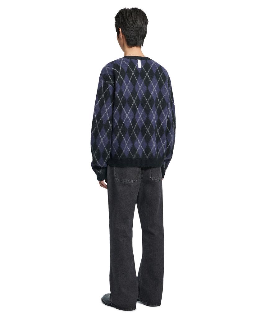 Nomanual Argyle Hairy Cardigan - Dark Navy