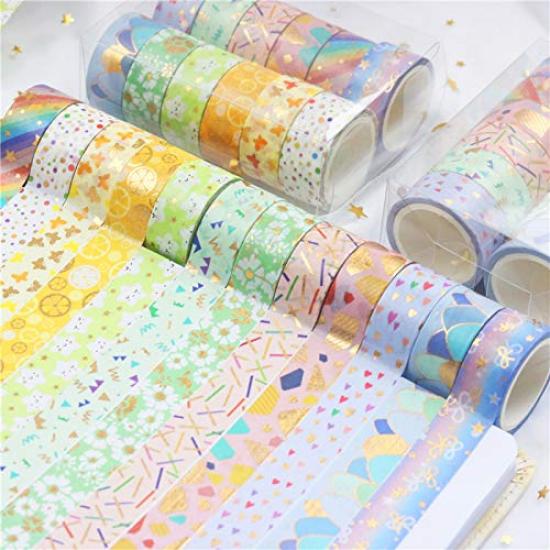 YUBBAEX Cute Spring Scent Masking Gold Foil 15mm 12 Perfect for Gift DIY and Notebook Decorations 12 Tape, Stamp, Wide, Rolls, Thin, Wrapping, Crafts,