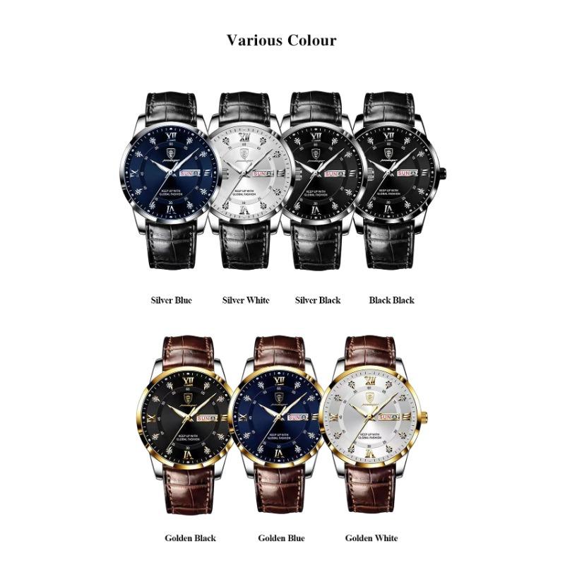 POEDAGAR Casual High Quality Men Watch Waterproof Luminous Leather Original Wristwatch Quartz Business Watches for Men Reloj