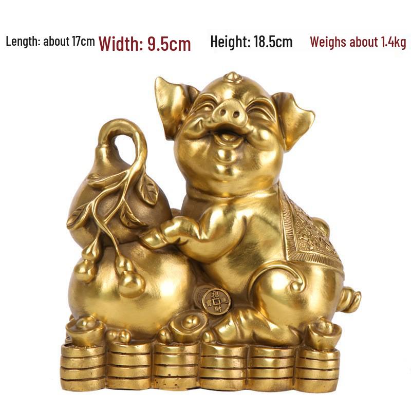 Fu Lu Copper Pig Gourd Ornament - Zodiac Pig Home Decor Handicraft