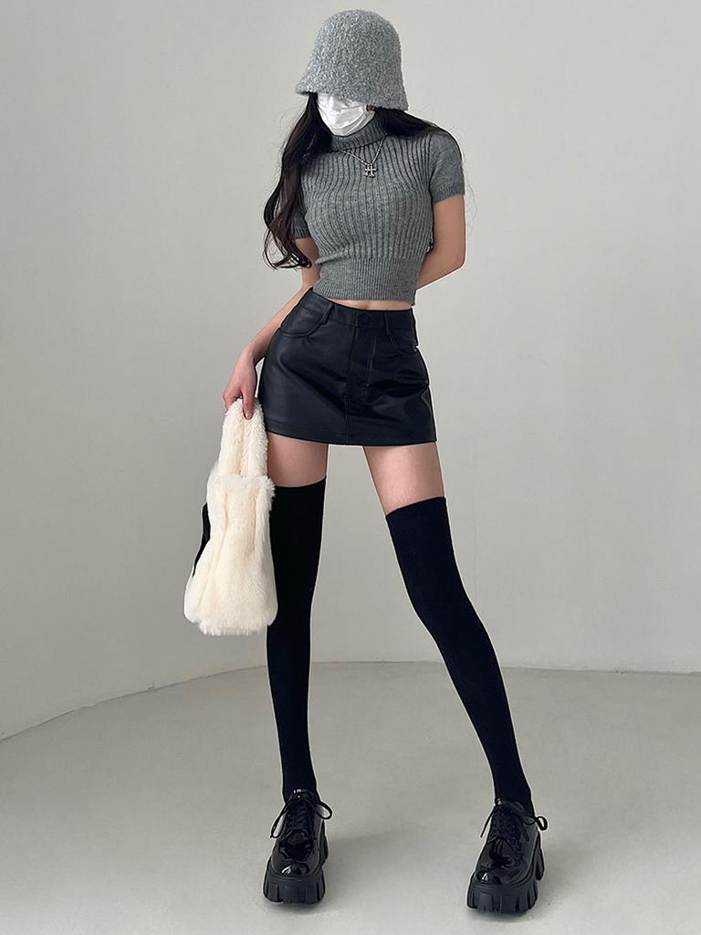 PU Leather Mini Skirt for Women Black High Waisted A-line Shorts Skirts Sexy Fashion Babes Y2k Clothes Autumn Winter