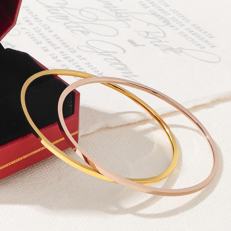 New Smooth Titanium Steel Bracelet: 18K Gold Plated Multi-Ring Stacking Thin Bracelet for Women - No Fade.