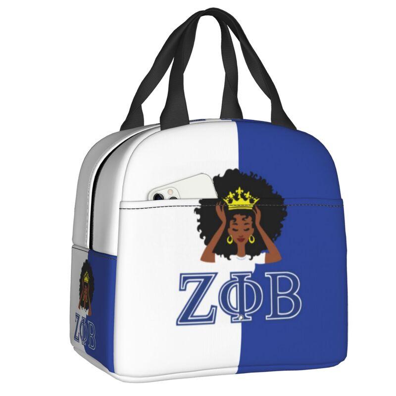 Custom Zob Zeta Phi Beta Greek Letter Insulated Lunch Bags for School Office Leakproof Thermal Cooler Bento Box Women Children