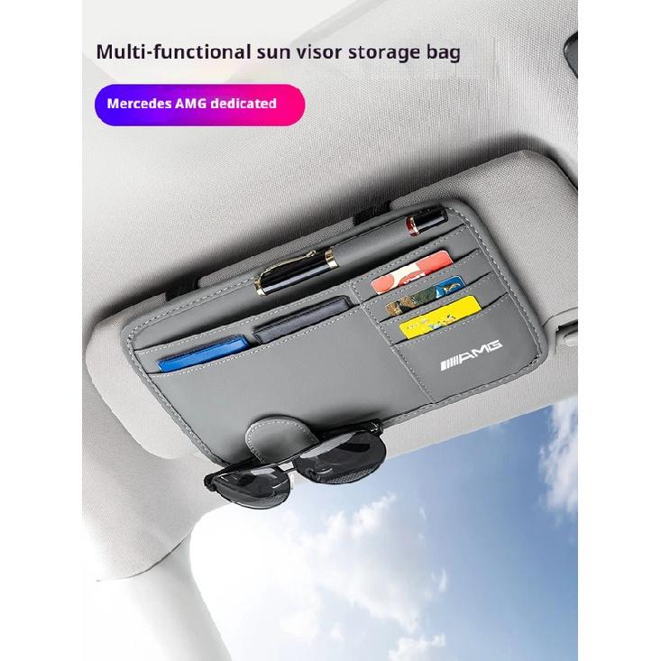 Car PU Leather Sun Visor Glasses Clip Card Holder Storage Pockets For Mercedes Benz AMG R C E V Class Viano SLK GLC SL Vito GLK
