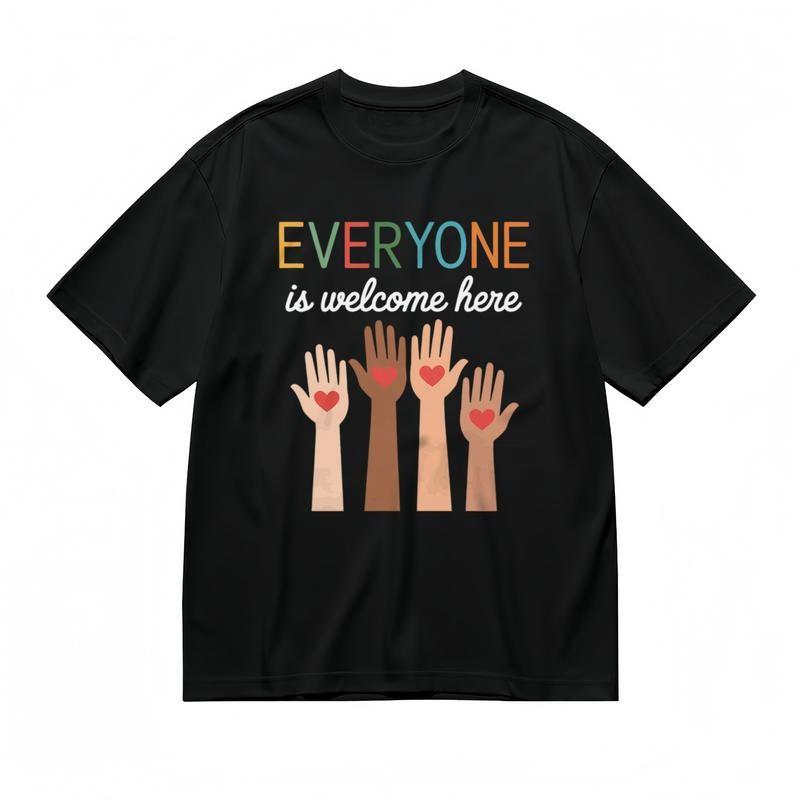 

Women s Comfortable Classic T-Shirt Inclusion Message Rainbow Text Design Tee L