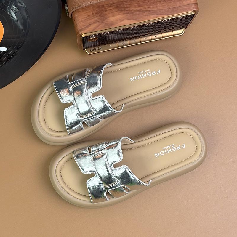 

Thick bottom heightening outer slippers women s summer beach breathable sandals 40 серебряный
