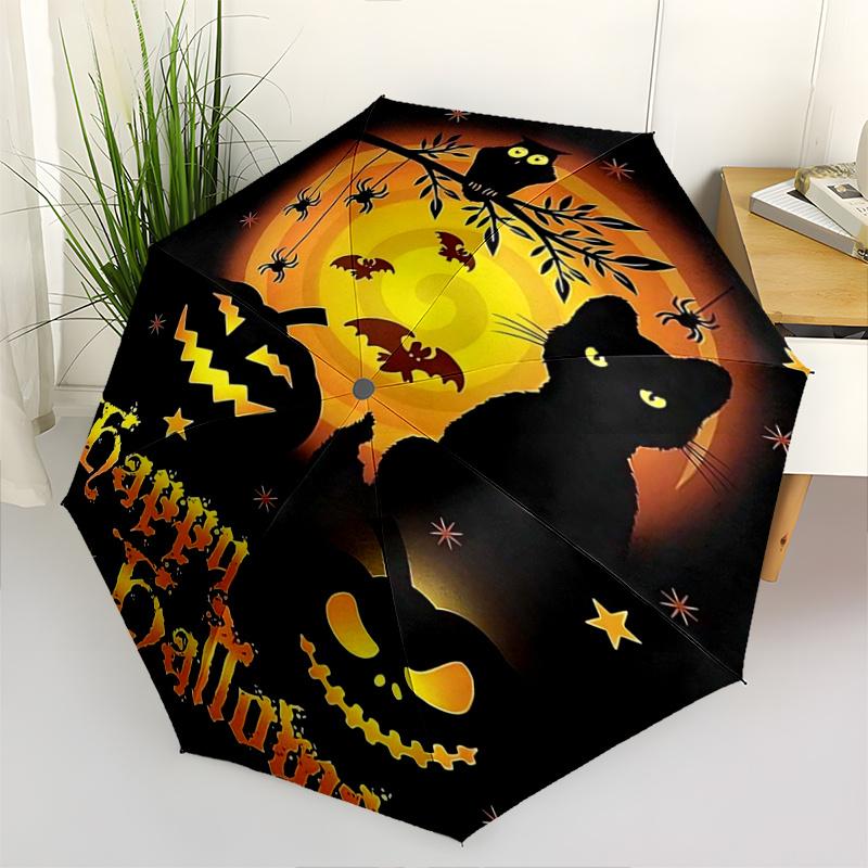 1pc Black Cat Bats Spiders Halloween Night Automatic Opening and Closing Folding - A Good Choice for Gifts, Fashionable and Convenient Umbrella With C