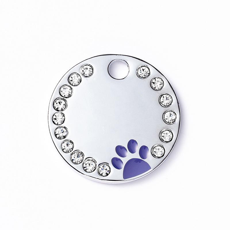 Rhinestone Solid Zinc Alloy Pet ID Tag Crystal Dog Collar Tag Colorful Paw Print Laser Engraved Pet Name Plate for Cats/Dogs