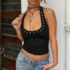 Women S U Neck Sleeveless Pleated Sequin Embellished Slim Fit Short Tank Top