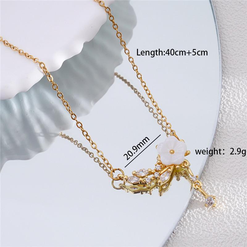 Light Luxury Camellia Zircon Pendant Necklace Stainless Steel Chain Cute Flower Choker Jewelry Birthday Gifts For Women Girls