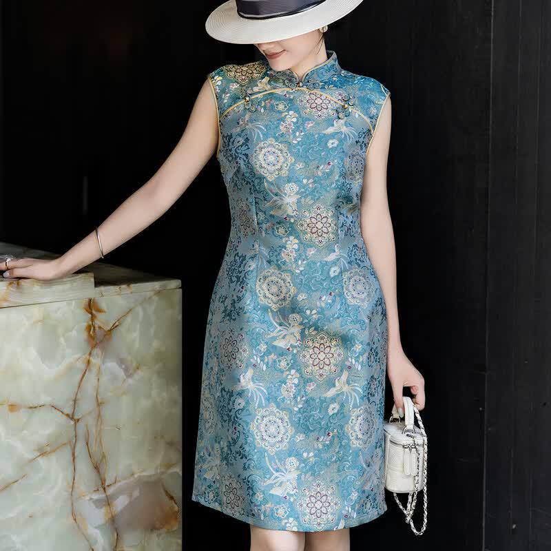Lanserer Elegant Silk Brocade Cheongsam Dress