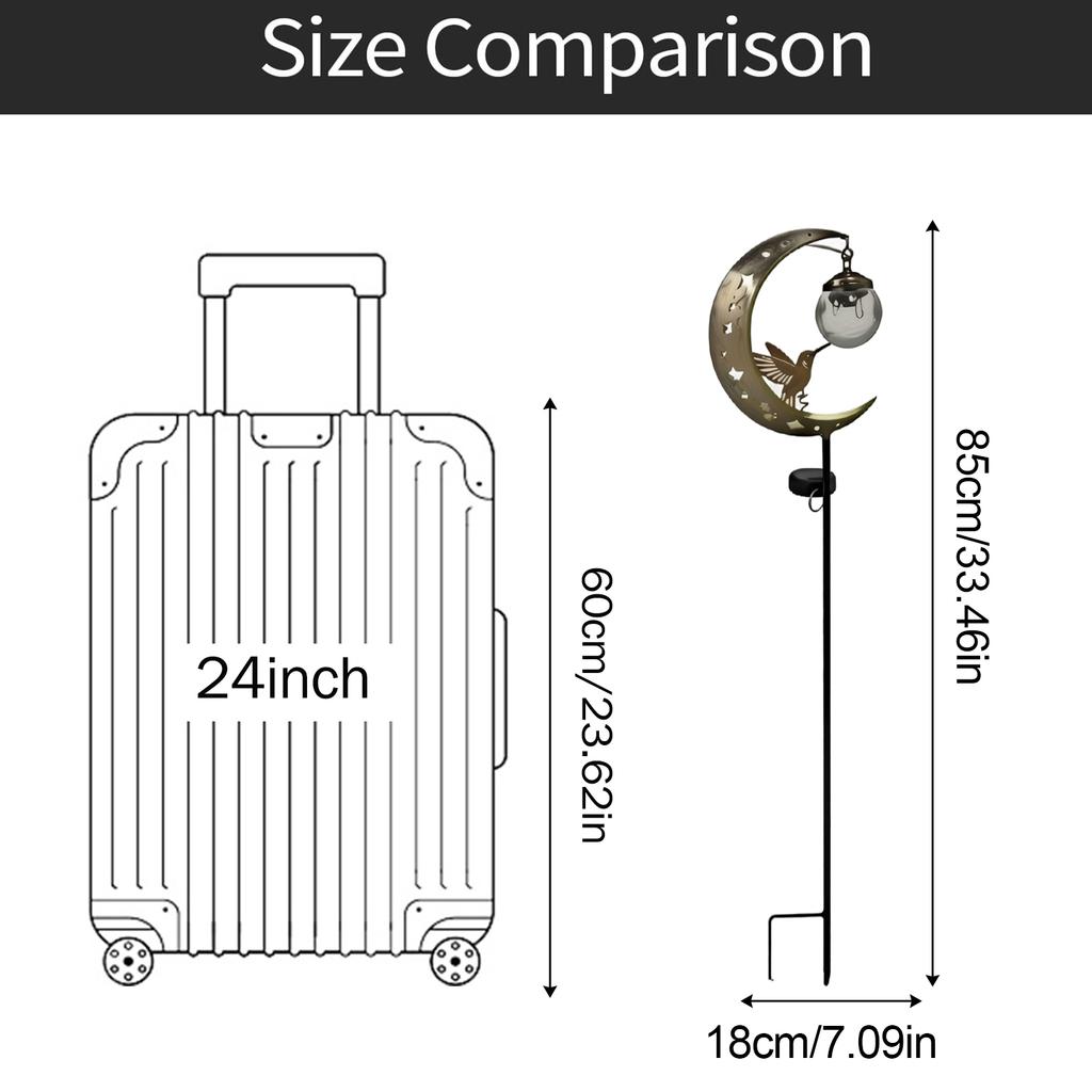 Solar Powered Outdoor Garden Stake Light Iron Art Moon and Bird Design Yard Landscape Decoration Pathway Lamp with Glass Globe