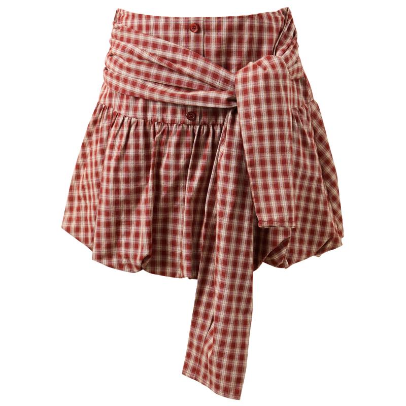 Sancai Women s High-Waisted Plaid A-Line Short Skirt M