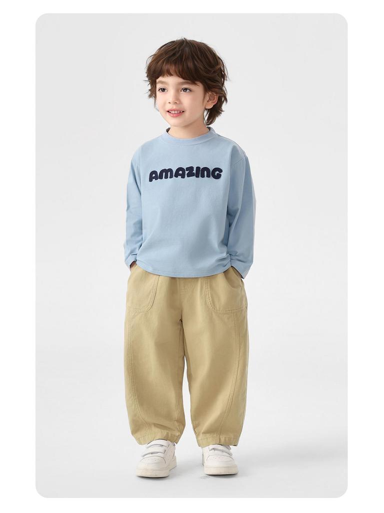 Right European Boys' Pure Cotton Work Pants - 2026 Spring & Autumn Style, Medium & Large Casual Trendy Children's Wear