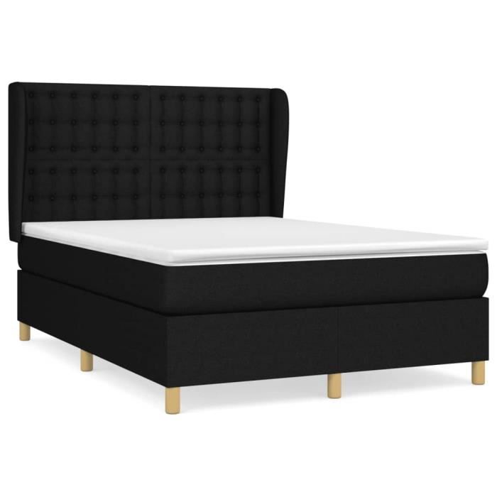 VidaXL Lit à sommier tapissier avec matelas Noir 140x190 cm Tissu - Modèle 3128839