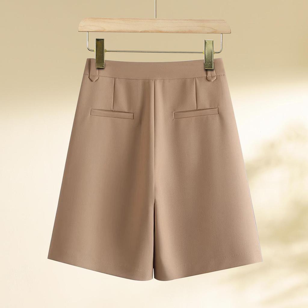 Pantaloni Slim Gri cu Talie Înaltă pentru Femei - Pantaloni Scurți Casual Petite pentru Costum Primăvară/Toamnă 2025