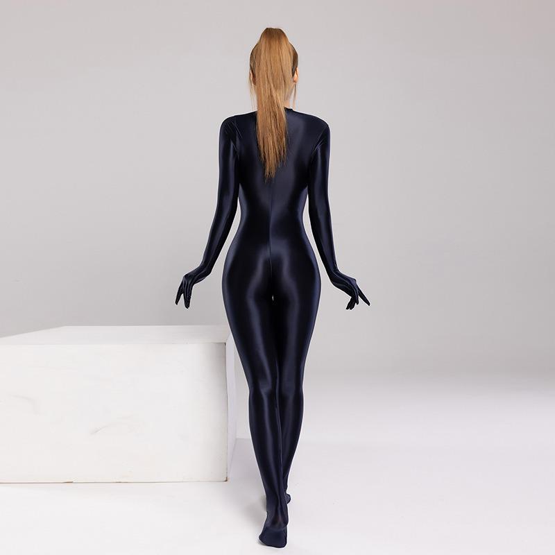 Women's Glossy Long Sleeve Gymnastics Leotard - Body Sculpting Yoga Jumpsuit