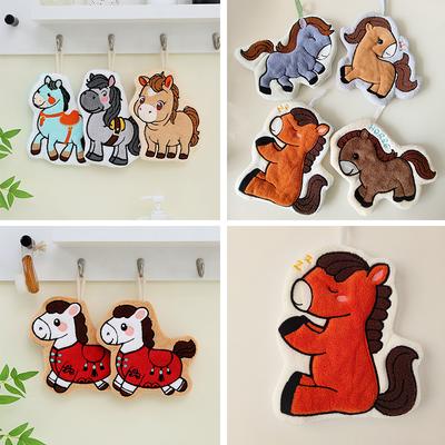Cartoon Cute Pony Hand Towel Coral Fleece Home Kitchen Wipes Horse Thickened Hanging Absorbent Towels For Bathroom Home Decor
