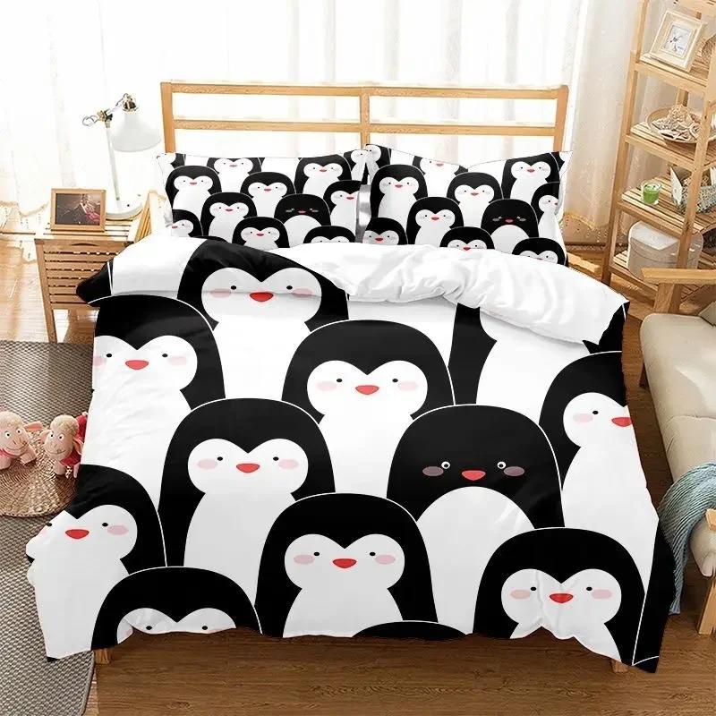Cute Penguin Bedding Set Cartoon Animals Duvet Cover Set Twin For Boys Girls Room Decor Print Comforter Cover With Pillowcases