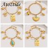 Atoztide Vintage Green Stone Square Sector Pendant Bracelet for Women Stainless Steel Trendy Multi-Element Bracelet Jewelry Gift