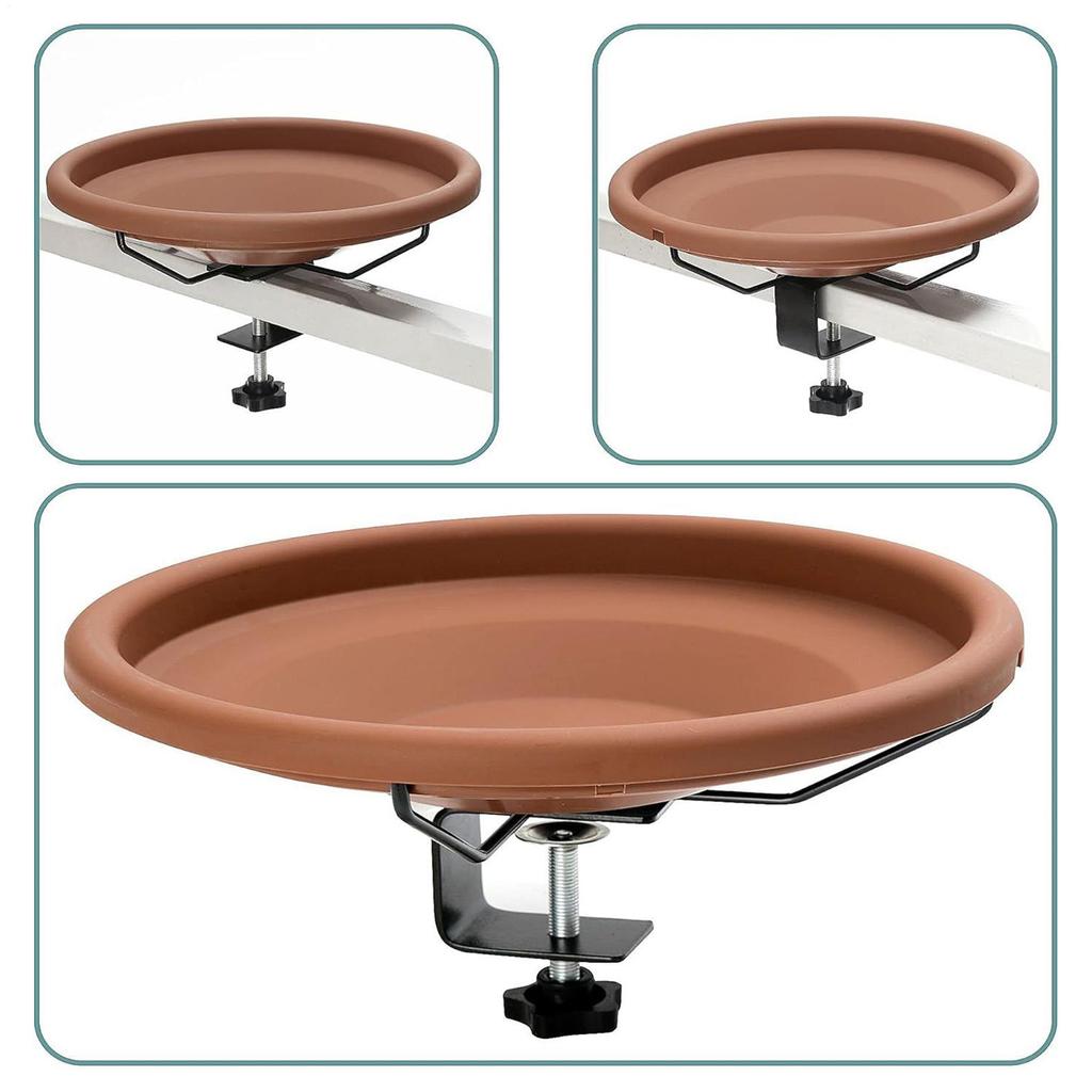 Adjustable Deck Railing Bird Bath Plastic Removable Bird Bath Feeder Deck Mounted Bird Bath for Garden Feeder Accessories