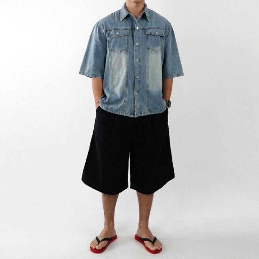 Onl Men Pocket Short Sleeve Denim Shirt Blue