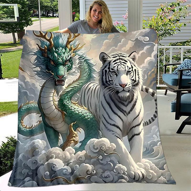 1pc Tiger Yin Yang of Fire and Ice Blanket, Soft Throw Blankets for Bed Couch Sofa, Warm Cozy Home Decor Gift .K093