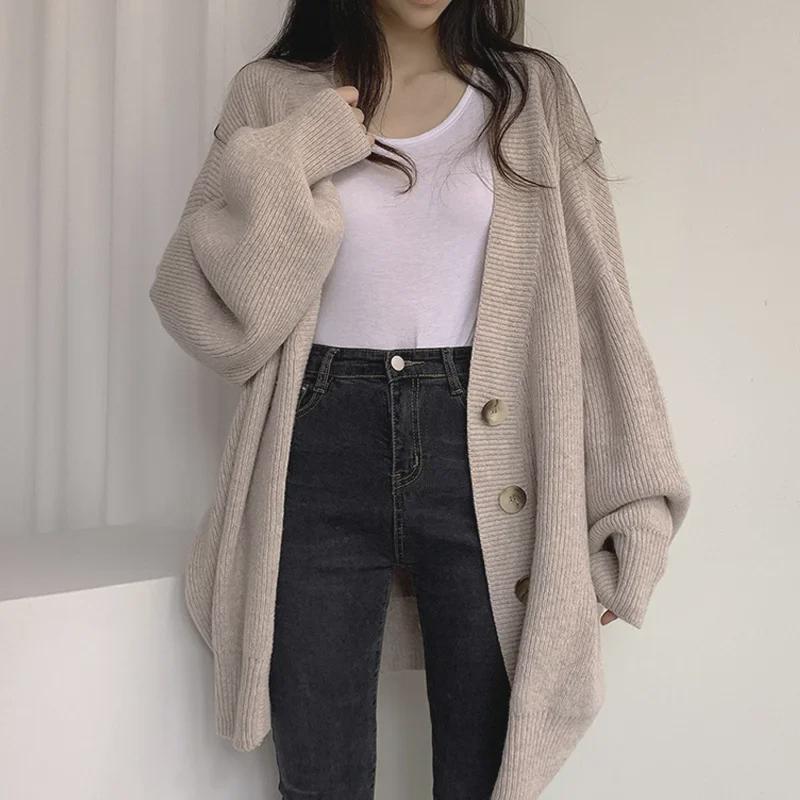 Korean Chic V-Neck Lantern Sleeve Knit Cardigan Sweater Coat