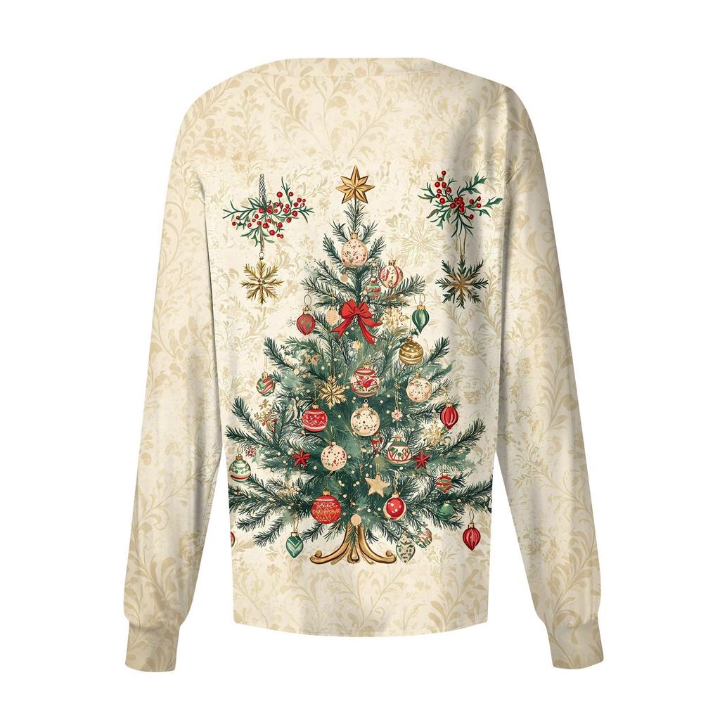 Dame fritidsjakke med langermet enkelt-breasted juletrykt beskyttelsesklær cardigan topp