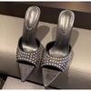Fashion 2025 Summer Transparent High Heels Sandals Women High Quality Luxury Rhinstones Peep Toe Sexy Prom Party Ladies Slippers