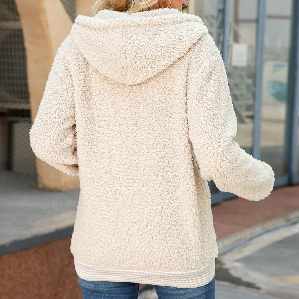 Women's Long Sleeve Hooded Zipper Solid Color Loose Foam Warm Coat Winter