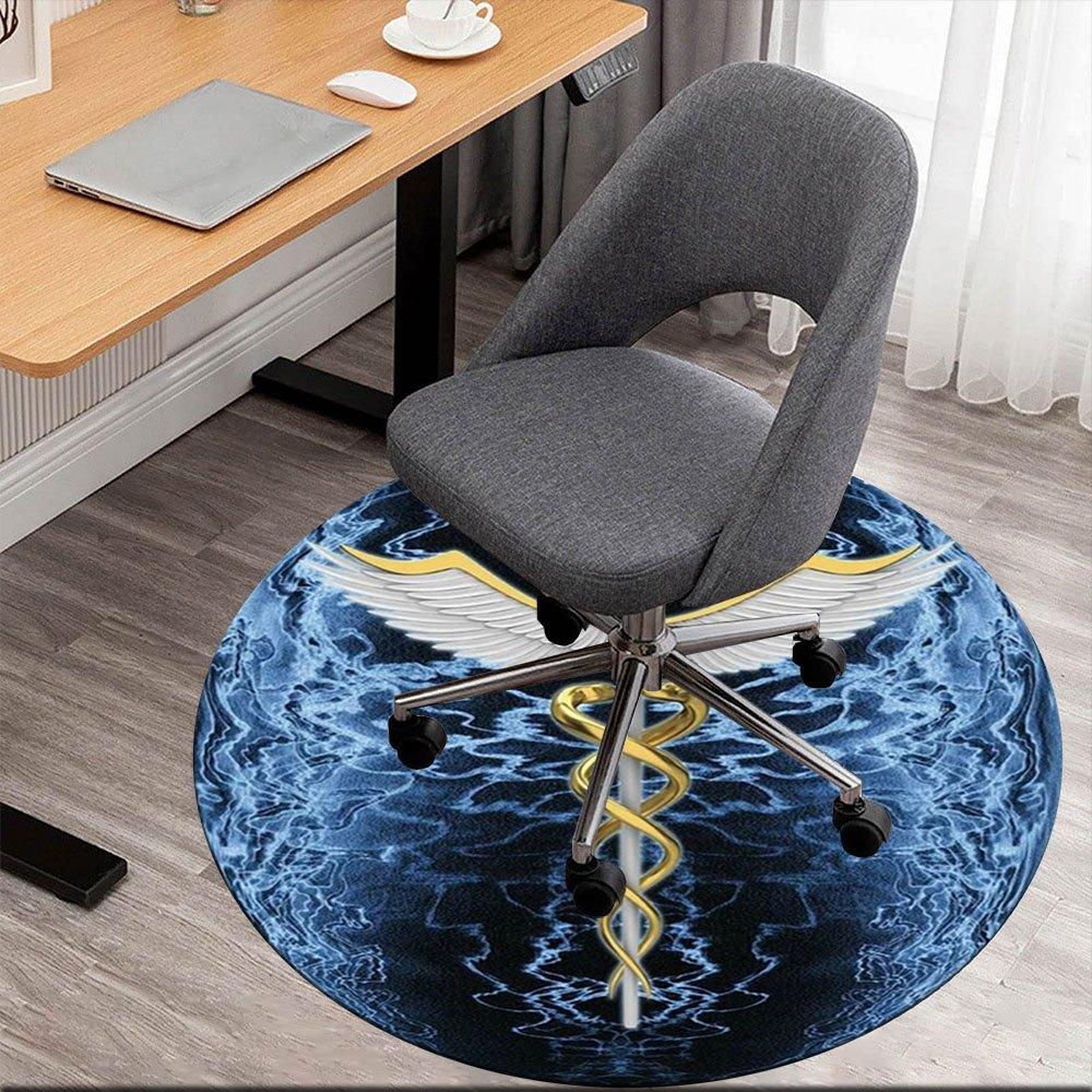 

Medical Caduceus Symbol on Celestial Background StickerRound Non-Slip chair mat chair carpet for office Rugs for Office Decor Gift For Valentine s Day 80cm by 80cm