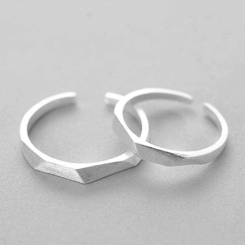 925 Pure Silver Opening Ring Geometrical Ling Face Men and Women's Rings Korean Pure Silver Ornaments