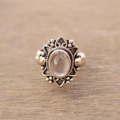 Natural Rose Quartz Gemstone Statement Ring Solid 925 Sterling Silver Handmade Jewelry