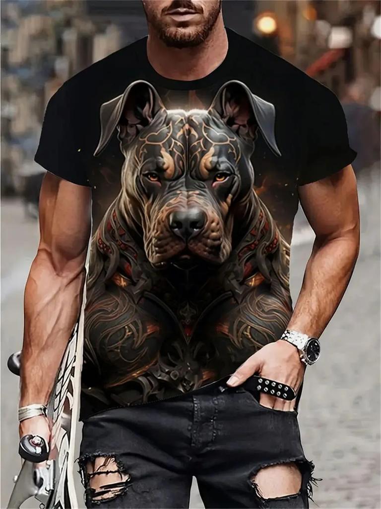 Summer Men's Fashionable Dog Pattern 3D Printed T-shirt Creative Hip-hop Cool Round Neck Clothing Comfortable Casual Soft Loose Short Sleeved Tops