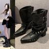 Riveted Pointed Knight Boots But Knee Boots Autumn New Punk Thick Heel Spice Girl Western Cowboy Boots