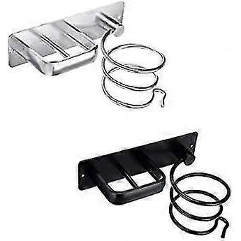 Hair Dryer Rack Black Aluminum Bathroom Hair Dryer Holder Kitchen Hanging Rack Beauty Care Tools Wall Mount Styling Organizer Storage Basket