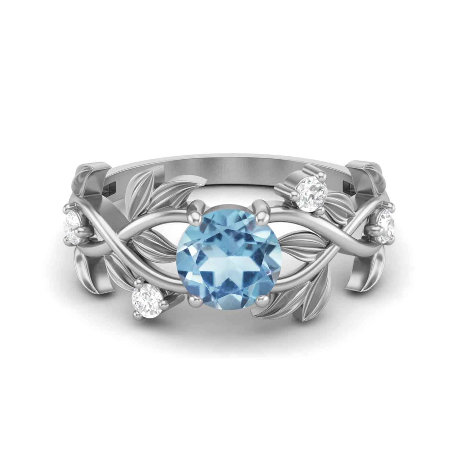 

6MM Round Blue Topaz Gemstone 925 Sterling Silver Solitaire Ring 10.5 білий